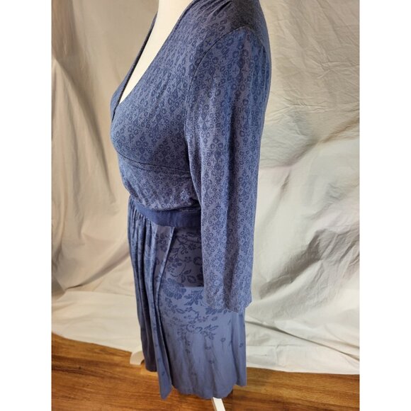 Athleta Womens Dress Faux Wrap Stretch Blue Floral 3/4 Sleeve Size S Small - Picture 5 of 6